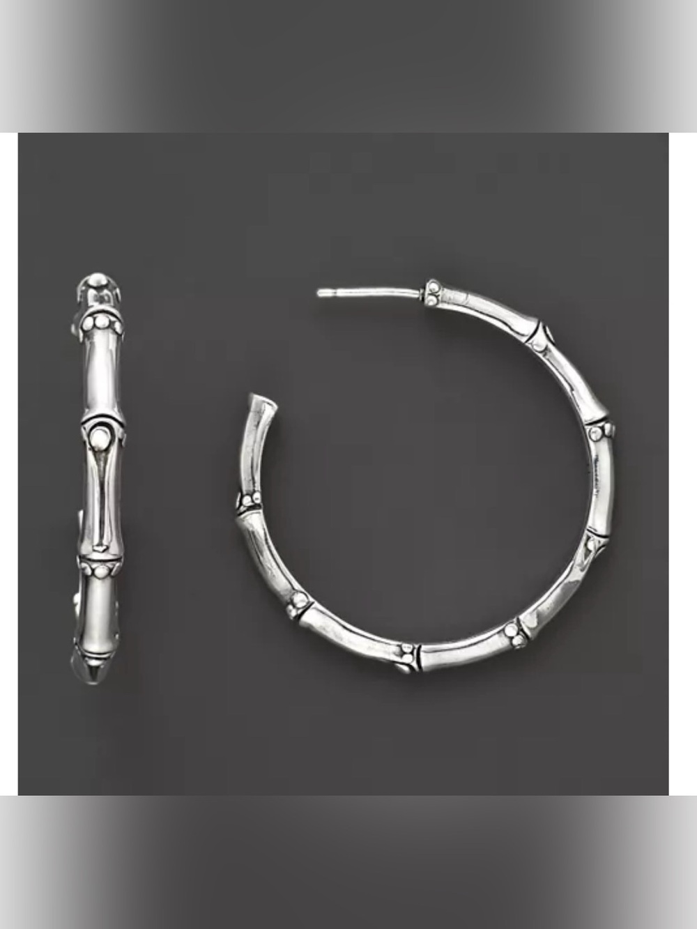 John Hardy Silver Bamboo-Textured Hoop Earrings 1.5”